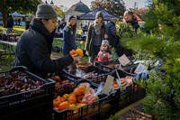 Sang Lee Farms Primary Manager Lucy Senesac and her team participate in the Westhampton Beach Farmers Market,, New York, November 6, 2021. (FPAC photo by Preston Keres). Original public domain image from Flickr