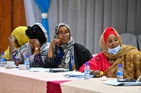 Women candidates for the lower house parliament follow proceedings during a political participation forum organised by the office of Political Affairs of the African Union Mission in Somalia (AMISOM), in Mogadishu, Somalia on 15 November 2021. Original public domain image from Flickr