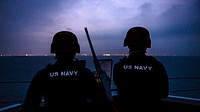 SEA OF MARMARA. Sailors stand small craft attack team watch aboard the Blue Ridge-class command and control ship USS Mount Whitney (LCC 20) in the Sea of Marmara. Original public domain image from Flickr