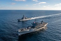 BLACK SEA. The Blue Ridge-class command and control ship USS Mount Whitney (LCC 20) and Arleigh Burke-class guided missile destroyer USS Porter (DDG 78). Original public domain image from Flickr