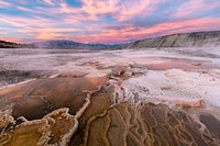 Sunset over travertine pools near Canary Springs. 