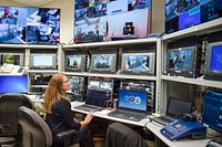 Michelle Warren, research physiologist and manager for Environmental Physiology and Human Performance lab, monitors testing activity at Naval Air Warfare Center Aircraft Division (NAWCAD).