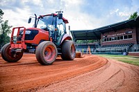 Stalling Stadium infield is converted for the 2021 Little League Softball World Series, July 2021. Original public domain image from Flickr