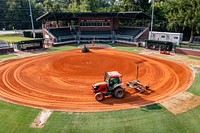 Stalling Stadium infield is converted for the Little League Softball World Series, July 2021. Original public domain image from Flickr