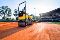 Stalling Stadium infield is converted for the 2021 Little League Softball World Series, July 2021. Original public domain image from Flickr