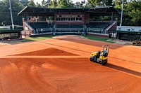 Stalling Stadium infield is converted for the Little League Softball World Series, July 2021. Original public domain image from Flickr