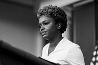 Principal Deputy Press Secretary Karine Jean-Pierre holds a press briefing, Friday, November 5, 2021, in the James S. Brady Press Briefing Room of the White House. (Official White House Photo by Cameron Smith) This official White House photograph is being made available only for publication by news organizations and/or for personal use printing by the subject(s) of the photograph. The photograph may not be manipulated in any way and may not be used in commercial or political materials, advertisements, emails, products, promotions that in any way suggests approval or endorsement of the President, the First Family, or the White House.