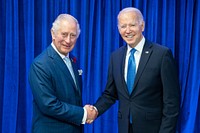 President Joe Biden greets Britian’s Prince Charles, Tuesday, November 2, 2021, during the COP26 U.N. Climate Change Conference at the Scottish Event Campus in Glasgow, Scotland. (Official White House Photo by Adam Schultz) This official White House photograph is being made available only for publication by news organizations and/or for personal use printing by the subject(s) of the photograph. The photograph may not be manipulated in any way and may not be used in commercial or political materials, advertisements, emails, products, promotions that in any way suggests approval or endorsement of the President, the First Family, or the White House.