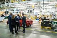 President Joe Biden tours the General Motors’ Factory ZERO Facility in Detroit with Labor Secretary Marty Walsh, UAW President Ray Curry and CEO of GM Mary Barra, Wednesday, November 17, 2021. (Official White House Photo by Adam Schultz) This official White House photograph is being made available only for publication by news organizations and/or for personal use printing by the subject(s) of the photograph. The photograph may not be manipulated in any way and may not be used in commercial or political materials, advertisements, emails, products, promotions that in any way suggests approval or endorsement of the President, the First Family, or the White House.