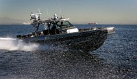 A U.S. Customs and Border Protection, Air and Marine Operations 41-foot Coastal Interceptor SAFE Boat patrols the Port of Long Beach, Calif., Feb. 7, 2022. CBP Photo by Glenn Fawcett