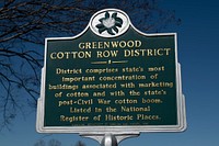 The Greenwood Cotton Row District sign.