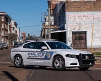 Police cruiser in Central Historic District and Railroad Historic District of Greenwood, MS, on January 29, 2022. USDA Media by Lance Cheung.