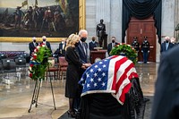 President Joe Biden and First Lady Jill Biden pay their respects at the casket of Senator Bob Dole, Thursday, December 9, 2021, in the U.S. Capitol Rotunda in Washington, D.C. (Official White House Photo by Adam Schultz)