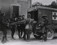 U.S. Army Field Hospital No. 28, Varennes, France: Wounded arriving at hospital 