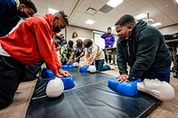 Students learning CPR at Greenville's Fire/Rescue training center at Station 6, date unknown. Original public domain image from Flickr