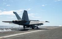 220401-N-PG226-1105 IONIAN SEA (April 1, 2022) An F/A-18E Super Hornet, attached to the “Blue Blasters” of Strike Fighter Squadron (VFA) 34, launches from the flight deck of the Nimitz-class aircraft carrier USS Harry S. Truman (CVN 75), in support of Exercise INIOCHOS 22, April 1, 2022. INIOCHOS is the Hellenic Air Force's large scale aerial combat exercise in which participants conduct complex air missions such as offensive counter air operations, air defense operations, counter surface force operations including air power contribution to land operations and air power contribution to maritime operations and search & rescue in a combat environment. The Harry S. Truman Carrier Strike Group is on a scheduled deployment in the U.S. Sixth Fleet area of operations in support of U.S., allied and partner interests in Europe and Africa. (U.S. Navy photo by Mass Communication Specialist 3rd Class Tate Cardinal)