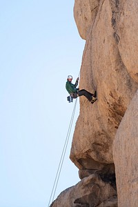 Climber steward rappelling in Hidden Valley Campground