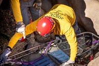 Joshua Tree Search and Rescue team members training in readying a litter