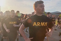 U.S. Army Soldiers from the 10th Mountain Division participate in the 10th Mountain Division Release Run on June 10, 2021 at Fort Drum, N.Y. The Division release run is an annual event held to build morale, and foster espirt de corps among Soldiers.