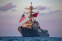 ATLANTIC OCEAN. The Arleigh Burke-class guided-missile destroyer USS Paul Ignatius (DDG 117) transits the Atlantic Ocean. Original public domain image from Flickr