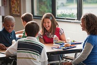 Middle school students eating school lunch in the cafeteria. Original public domain image from Flickr