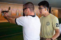 Midshipmen 4th Class, or plebes, from the United States Naval Academy Class of 2025 complete weapons training during Plebe Summer. (U.S. Navy Photo by Mass Communication Specialist 3rd Class Thomas Bonaparte Jr./Released.) Annapolis, Md., August 5, 2021. Original public domain image from Flickr