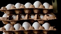 Stack of white eggs.