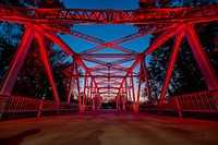 Red bridge, Light the Night for Fallen Firefighters, Greenville, North Carolina, USA