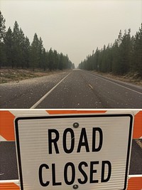 Road closed signs direct people away from the Cedar Creek Fire.