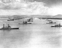 The U.S. Fleet gathered in Guantanamo Bay, Cuba, for maneuvers, 1927. NH 63345.