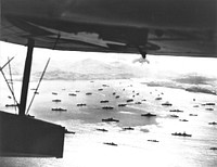 Aleutians Campagin, 1943-1945. Ships of the U.S. Fleet in Adak Harbor, Aleutians, during the 1943 campaign there. This fleet includes battleships, cruisers, destroyers, and amphibious shipping. 80-G-361478 [World War II]