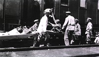 Loading Typhoid patients onto a Hospital Train, Station 83, ManchuriaCollection:Images from the History of Medicine (IHM) Contributor(s):Hoff, John Van Rensslaer, 1848-1920 Format:Still image Subject(s):Patients,Russian-Japanese War Abstract:Several soldiers(?) lift typhoid patients lying on stretchers onto a hospital train.  Related Title(s):Is part of: [Photographic album; See related catalog record: UH qH698p 1905 Extent:1 photoprint. NLM Unique ID:101418291 NLM Image ID:A020542 Permanent Link:resource.nlm.nih.gov/101418291 