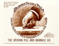 Upjohn's Friable Pills Can Be Reduced to a Powder under the thumbCollection:Images from the History of Medicine (IHM) Alternate Title(s):Friable pills can be reduced to a powder under the thumb Contributor(s):Merck Sharp & Dohme, publisher. Publication:Hoddesdon, Hertfordshire : Merck Sharp & Dohme Limited, [between 1980 and 1990?] Language(s):English Format:Still image Subject(s):Nonprescription Drugs,Pharmaceutical Preparations,Upjohn Pill & Granule Co. Genre(s):Advertisements Abstract:Reproduction of an advertisement for Upjohn's Friable Pills, originally published in 1894. Card features an illustration of a man's thumb crushing a pill. Extent:1 trade card : 10 x 13 cm Technique:color NLM Unique ID:101703644 Permanent Link:resource.nlm.nih.gov/101703644