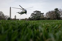 Marine One lands on the South Lawn of the White House, Wednesday, March 23, 2022. (Official White House Photo by Carlos Fyfe)