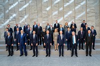 President Joe Biden poses for a group photo with world leaders, Thursday, March 24, 2022, at NATO Headquarters in Brussels, as they meet to discuss the Russian invasion of Ukraine. (Official White House Photo by Adam Schultz)