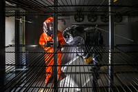 U.S. Army Air Force Senior Airman Alex J. Potts, left, and Sgt. Christopher Mejia, both survey team members with the 21st Weapons of Mass Destruction-Civil Support Team, New Jersey National Guard, collect samples and take photographs at a simulated crime scene during a training exercise at the Sussex County Fairgrounds, Augusta, New Jersey, May 5, 2022. The 21st identifies chemical, biological, radiological, and nuclear substances; assesses and advises civil authorities on response measures to man-made or natural disasters. (New Jersey National Guard photo by Mark C. Olsen)