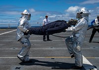 Mercy Conducts Flight Deck Fire Drill 220509-N-XB470-2012PACIFIC OCEAN (May 9, 2022) – U.S. Navy Sailors participate in a flight deck fire drill aboard the Military Sealift Command hospital ship USNS Mercy (T-AH 19) while underway for Pacific Partnership 2022. Now, in its 17th year, Pacific Partnership is the largest annual multinational humanitarian assistance and disaster relief preparedness mission conducted in the Indo-Pacific. (U.S. Navy photo by Mass Communication Specialist Seaman Raphael McCorey)