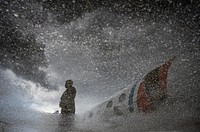 Snow storm, airplane.