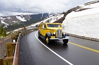 Tower-Roosevelt to Chittenden Road ribbon-cutting: White Bus and Mt. Washburn in the distanceNPS / Jacob W. Frank