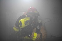 Machinery Repairman 3rd Class Alec Schwarz uses a naval infrared thermal imager (NIFTI) to search for hot spots during a simulated fire aboard the Arleigh Burke-class guided-missile destroyer USS Paul Ignatius (DDG 117), June 7, 2022. Paul Ignatius is on a scheduled deployment in the U.S. Naval Forces Europe area of operations, employed by U.S. Sixth Fleet, to defend U.S., allied and partner interests. (U.S. Navy photo by Mass Communication Specialist 2nd Class Trey Fowler)