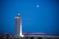 Just before dawn, the year&rsquo;s biggest and brightest supermoon was seen overhead Sandia&rsquo;s solar tower as the moon passed through Earth&rsquo;s shadow. When the Sun, Earth, and Moon are perfectly aligned, a total lunar eclipse occurs as the Earth casts its full shadow on a full Moon. The Moon may turn red &ndash; the color with the longest wavelength &ndash; due to some sunlight filtering through the Earth&rsquo;s atmosphere. Today&rsquo;s total lunar eclipse coincided with the Moon&rsquo;s closest distance to Earth, coining it the Super Blood Moon.  For more information or additional images, please contact 202-586-5251. www.flickr.com/photos/departmentofenergy/collections/7215... EnergyTechnologyVisualsCollectionETVC@hq.doe.gov 