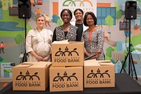 Left to right, Kim Pheyser, Deputy Assistant Secretary Administration, USDA, Rebecca Williams, Capital Area Food Bank, Client, Angela French-Bell, National Chair, Feds Feed Families 2022 and Radha Muthiah, President and CEO, Capital Area Food Bank at the 2022 Feds Feed Families (FFF) kickoff effort at the Capital Area Food Bank in Washington D.C. on June 27, 2022. Feds Feeds Families is a voluntary food drive encouraging employees from all federal agencies to give in-kind contributions—food, services and time to food banks and pantries of their choice. USDA photo by Tom Witham