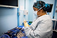 Pacific Partnership 2022 Conducts Surgical Operations Aboard USNS Mercy 220624-N-YL073-1085VUNG RO BAY, Vietnam (June 24, 2022) – Hospital Corpsman 2nd Class Melody Houston, from Crestline, California, prepares surgical tools in an operating room aboard Military Sealift Command hospital ship USNS Mercy (T-AH 19) during Pacific Partnership 2022 (PP22). Now in its 17th year, Pacific Partnership is the largest annual multinational humanitarian assistance and disaster relief preparedness mission conducted in the Indo-Pacific. (U.S. Navy photo by Mass Communication Specialist 1st Class Shamira Purifoy)