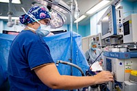 Pacific Partnership 2022 Conducts Surgical Operations Aboard USNS Mercy 220624-N-YL073-1336VUNG RO BAY, Vietnam (June 24, 2022) – Lt. Milena Marshall, from Vernon, Michigan, adjusts a continuous-flow anaesthetic machine during a laparoscopic surgery aboard Military Sealift Command hospital ship USNS Mercy (T-AH 19) during Pacific Partnership 2022 (PP22). Now in its 17th year, Pacific Partnership is the largest annual multinational humanitarian assistance and disaster relief preparedness mission conducted in the Indo-Pacific. (U.S. Navy photo by Mass Communication Specialist 1st Class Shamira Purifoy)