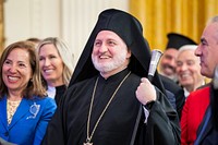 Archbishop Elpidophoros, Archbishop of the Greek Orthodox Archdiocese of America, attends a reception for Greek Prime Minister Kyriakos Mitsotakis, Monday, May 16, 2022, in the East Room of the White House. (Official White House Photo by Adam Schultz)