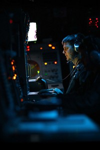 U.S. Navy Fire Controlman 2nd Class Cole Cochan operates a close-in weapons system aboard the Wasp-class amphibious assault ship USS Kearsarge (LHD 3), June 29, 2022. The Kearsarge Amphibious Ready Group and embarked 22nd Marine Expeditionary Unit, under the command and control of Task Force 61/2, is on a scheduled deployment in the U.S. Naval Forces Europe area of operations, employed by U.S. Sixth Fleet to defend U.S., allied and partner interests. (U.S. Navy photo by Mass Communication Specialist 3rd Class Taylor Parker)