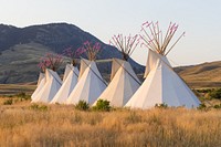 Outdoor teepees camp.