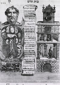 Human Body as a HouseCollection:Images from the History of Medicine (IHM) Contributor(s):Kats, Ṭoviyah, 1652?-1729 Publication:Ṿinitsiʼah : bi-defus Bragadin,467 [1708] Language(s):Hebrew Format:Still image Subject(s):Anatomy, Comparative Genre(s):Book Illustrations,Pictorial Works Abstract:This illustration from a Hebrew encyclopedia pairs the interior of a human interior with the interior of a house, a visual metaphor: the organs, like rooms in a house, have different functions. Exhibition:Exhibited: "Dream Anatomy," National Library of Medicine, Bethesda, Md., October 9, 2002 to July 31, 2003. Related Title(s):Is part of: Ḥeleḳ rishon mi-Sefer ha-ʻOlamot, o, Maʻaśeh Ṭoviyah.; See related catalog record: 2661093R Extent:1 print Technique:engraving NLM Unique ID: 101434416 NLM Image ID: A012523 Permanent Link:resource.nlm.nih.gov/101434416