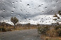Rain on windshield.