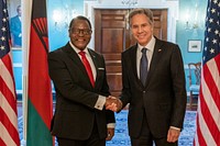 Secretary Blinken Meets With Malawian President Lazarus ChakweraSecretary of State Antony J. Blinken meets with Malawian President Lazarus Chakwera at the Department of State in Washington D.C., on September 28, 2022. [State Department photo by Ron Przysucha/ Public Domain]